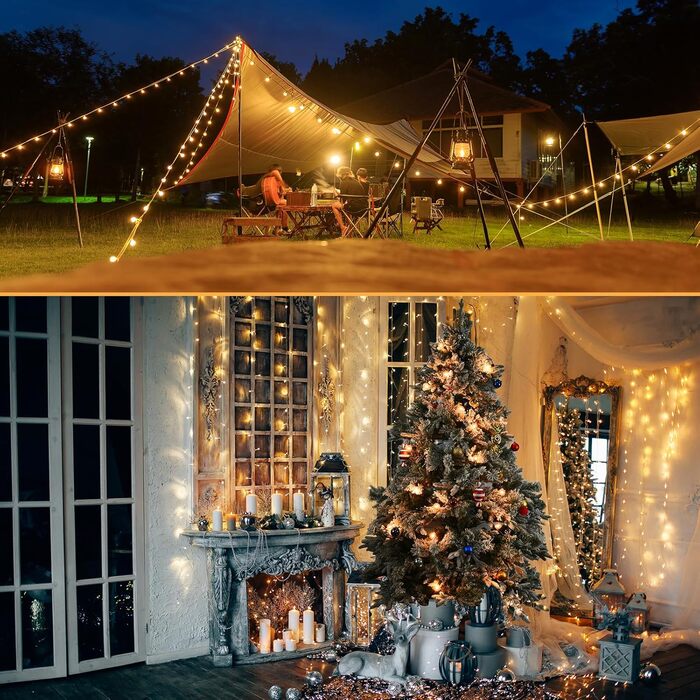 LED гірлянда на батарейках для зовнішнього використання, 10 метрів, 17+1 тепле світло G40, вологостійка IP45, для саду, балкону, тераси