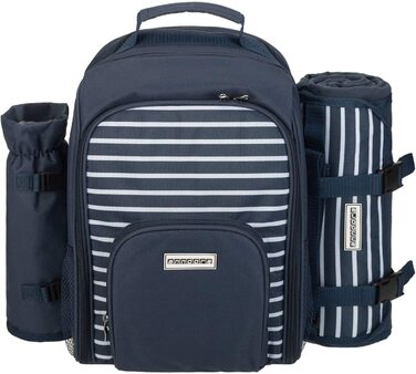 Набір для пікніка Anndora 15 предметів: рюкзак, деки, посуд, блакитно-білий в смужку