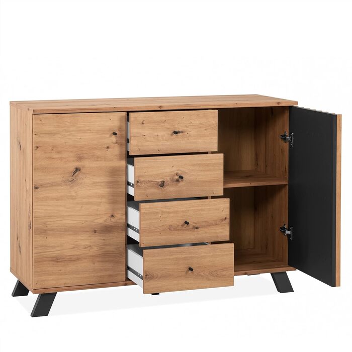 Комод Newroom Дикий дуб Антрацит - 118x85x40 см - Сервант Modern Vintage - Highboard Credenza