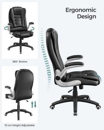 Офісний стілець SONGMICS Ergonomischer Bürostuhl, регульований, чорний, OBG21B, 52 x 53 x 122 см