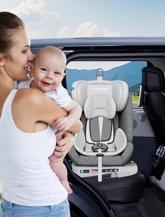 Автокрісло Fourward Baby 360° - ISOFIX, 9-36 кг, Група 0+1/2/3, 5-точкові ремені, сірий колір