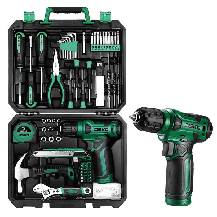 Набір інструментів DEKO 126 предметів в кейсі: професійний набір для дому, офісу та саду (зелений)