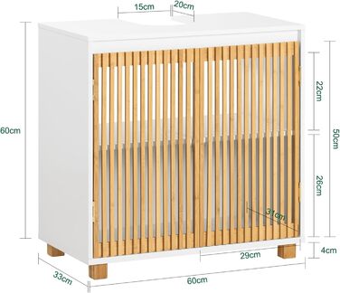Тумбочка для ванної кімнати SoBuy, вузька, 30 см, з бамбуковими дверцятами, вологостійка, 33x165x33 см, BZR127-W (нижній шафчик)