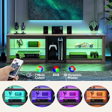 ТВ-тумба Bestier для телевізорів до 65 дюймів, 160x35x52 см з RGB-підсвічуванням та органайзером для кабелів, сірий колір