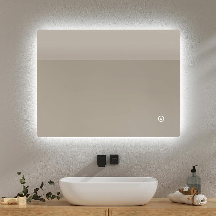 Дзеркало для ванної кімнати EMKE з підсвічуванням 40x60 см, антизапар, 2 кольори світла (тепле/холодне), вимикач-клавіша, IP44, енергозберігаюче, захищене від вибуху