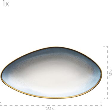 Сучасний набір посуду на 4 персони з унікальною формою та колірним градієнтом від кремово-білого, 16 предметів у вінтажному стилі, керамограніт (сервірувальні тарілки, синій), 931991, La Sinfonia