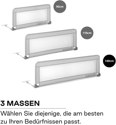 Бортик для ліжечка Jané Klappbares Kinderbettgitter Extra Hoch (140 см, сірий) - дихаючий, з сумкою для транспортування