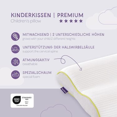 Дитяча подушка Träumeland T065101 Premium - дихаюча, з можливістю росту, поліестер, для рівномірного розподілу тиску та оптимальної підтримки шийного відділу хребта, багатокольорова