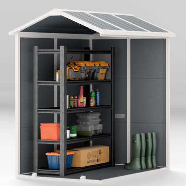 Outsunny Garden Shed 2,1 м², Водонепроникний садовий сарай з підлоговим односхилим дахом, 131x186x198/172 см, Сарай для інструментів з дверима, що замикаються, Вікно Велосипедний гараж, Садова шафа з алюмінію, для заднього двору, Саду, Сірий | Аосом