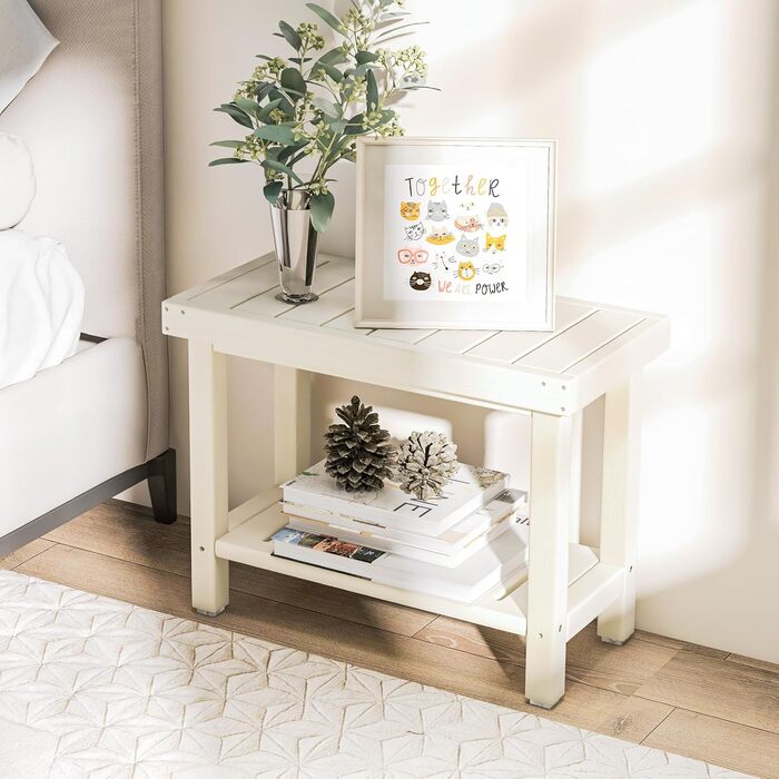 Двомісна лавка для душу Costway з полицею, 150 кг, водонепроникна, коричнево-біла (61x31x49 см)