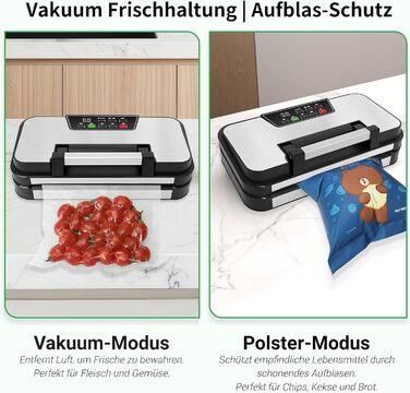 Вакууматор 10-в-1 для продуктів 95 кПа, вакуумний пакувальник з подвійною термозаваркою, вбудованим ножем та відсіком для пакетів, сталевий корпус, комплект з 2 рулонами