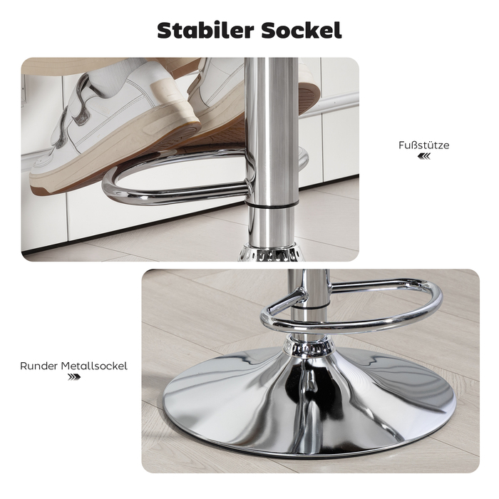 Барний стілець, регульований за висотою, поворотний на 360°, з металевим каркасом, спинкою та підніжкою, 61x50x93-113 см, чорний