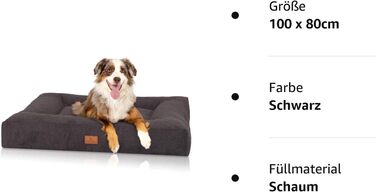 Ортопедична лежанка для собак Sofia XL 100 x 80 см чорна - Подушка для собак для великих, середніх і малих собак - Миється