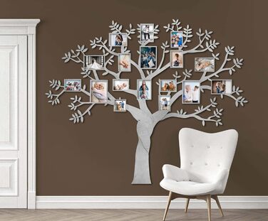 Дерев'яне генеалогічне дерево з рамкою для фотографій та аксесуарами, 17 фоторамок (160 x 150 см) Дерев'яне оздоблення стін для спальні, вітальні, кабінету, 68travel