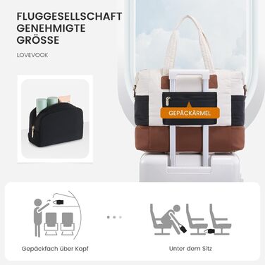 Сумка-мішок LOVEVOOK для подорожей, 52x38x25 см (50 л), з відділенням для взуття та косметичкою, бежево-оливковий колір