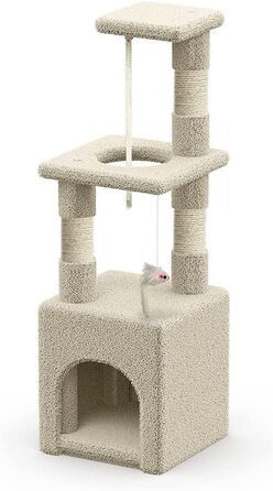 Котяче дерево ВУНО котяче дерево для лазіння по деревах з платформами для гамака печера сизалева мотузка для кішок, 154 см, (L, бежевий)