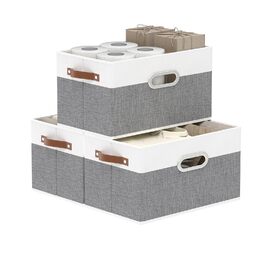 Коробки для зберігання з тканини Yawinhe (3 шт.), 33x23x20 см, білий/сірий, SNK030WGXS