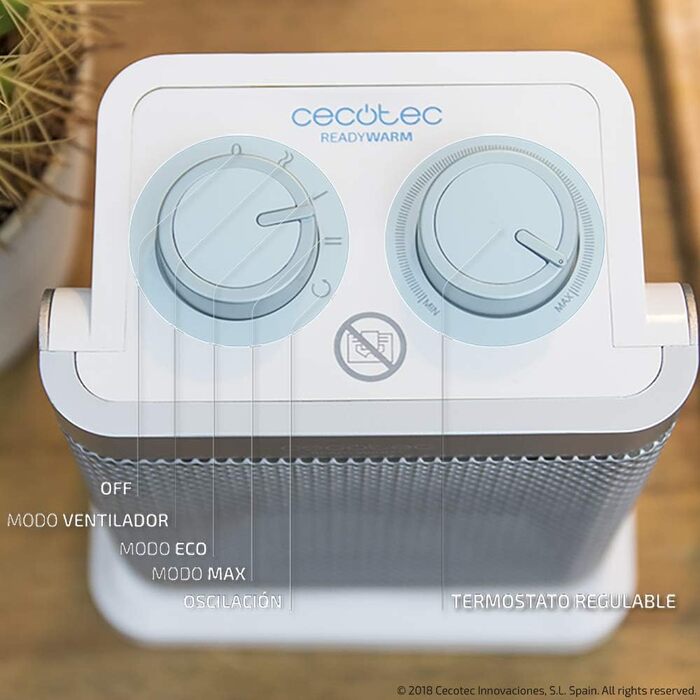 Обігрівач настільний Cecotec ReadyWarm 1500 Max Ceramic Rotate – керамічний, 1500 Вт, з регулюванням температури та 3 режимами, площа обігріву 15 м², білий