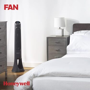 Баштовий вентилятор Honeywell QuietSet Oscillating для всієї кімнати (5 налаштувань швидкості, коливання 80, функція таймера, автоматичне вимкнення освітлення, дистанційне керування) (HYF290, одинарний)