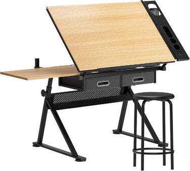 Регульований стіл для малювання та роботи, з хокером та ящиками. Ідеально для техніків, архітекторів та студентів мистецтв