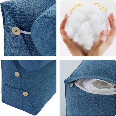 Подушка для спини, трикутна подушка для тіла, підголовник, подушка для ліжка, спинка для дивана, велика подушка для тіла, 60 см (Блакитний)