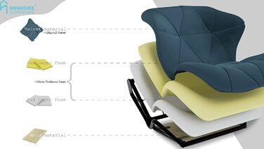 Робоче крісло Hnnhome Eris, сучасне обертове крісло з м'якою оббивкою, виготовлене з тканини, регульоване по висоті (бірюзово-зелений, оксамитовий)