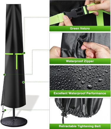 Чохол для парасольки GEMITTO, захисна накидка для парасольки, водонепроникний, для парасольки від 2 до 4 м, 420D, захист від сонця та вітру