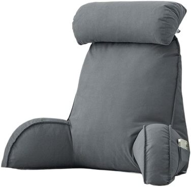 Подушка для читання з знімною підголовником та кишенею, подушка для ліжка з підлокітниками для підтримки попереку та шиї, ергономічна подушка для сидіння в ліжку, на дивані, в офісі (75 × 40 × 50 см) (Сірий)