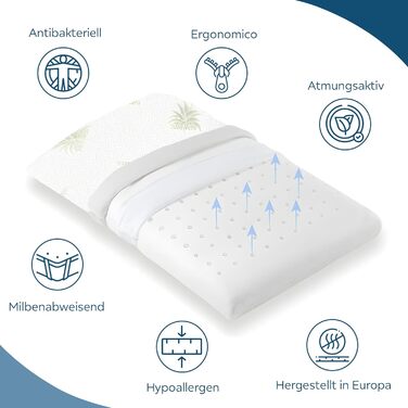 Подушка для дитячого ліжечка Kinder Dolci Sogni з Memory Foam, 50x30x5,5 см (60x40x6 см), знімний чохол з алое