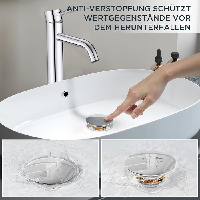 Змішувач для ванної кімнати FORIOUS з набором для зливу, чорний, висота виливу 190 мм, однорідний змішувач для умивальника