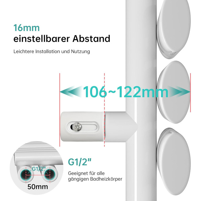 Електричний рушникосушар EMKE Oval, 1120x400 мм, білий, 408 Вт