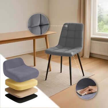 Набір з 4-х м'яких кухонних стільців CLP Asti, темно-сірий, до 150 кг