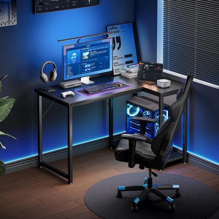 Ігровий стіл Coleshome 100x70 см, кутовий, з обертовим відсіком для зберігання, чорний