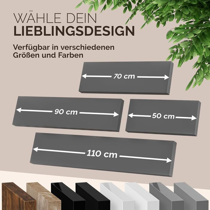 Настінна полиця Casaria Holz Schwarz 15 кг - для кухні, вітальні, коридору. Плаваюча полиця-книжкова шафа, матова