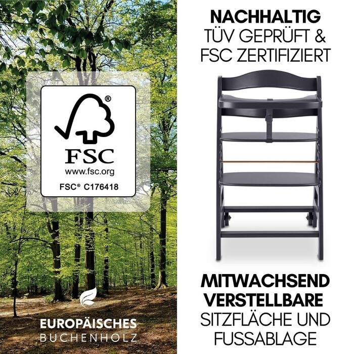 Дитячий високий стільчик Hauck Beta+ Newborn Set Deluxe - комплект з підставкою для новонароджених, м'яким сидінням та підносом для годування, білий (темно-сірий)