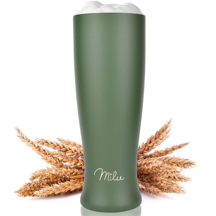 Термокухоль для пива Milu Weizenbierglas з нержавіючої сталі, 500 мл, оливково-зелений - ізольований пивний кухоль з кришкою, подарунок для чоловіків