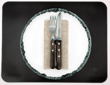 Набір скатертин BEEFSTONE© 6 шт. з PU шкіри, двосторонні, водонепроникні, миючі, з імітацією шкіри, 44 x 34 см (Чорно-коричневий/Бежевий)