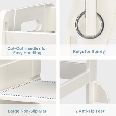 TOETOL Стілець-підставкою для малюків з бамбука, 3 положення по висоті, для кухні, ванної кімнати, антиковзаюча поверхня (слонова кістка)