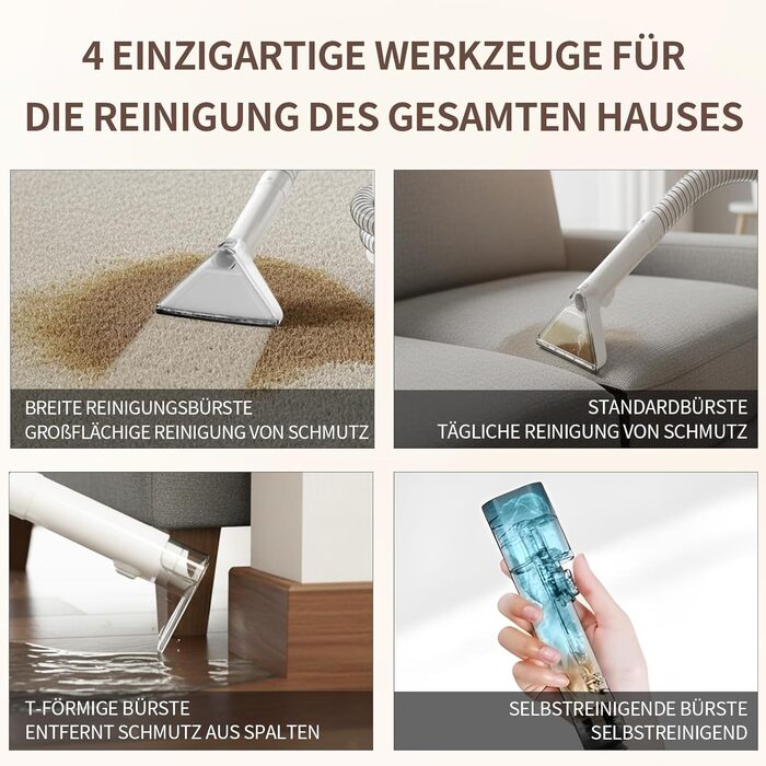 COCEAN Потужний пилосос для миття килимів та м'яких меблів, 18Kpa, для дому та автомобіля, білий