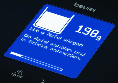 Ваги для рецептів Beurer KS 800, кухонні ваги з дисплеєм рецептів, Bluetooth-з'єднання з додатком рецептів на смартфоні, вантажопідйомність 5 кг, акумуляторна батарея, чорний