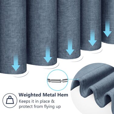 Штора для душу з льону з металевими кільцями, 182x182 см, Marineblau (темно-синій)
