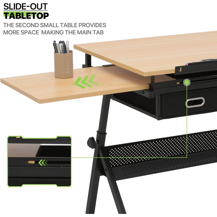 Набір мольбертів Magshion: регульований стіл для художника з нахиленою дерев'яною столешницею, ящиками та стільцем. Підходить для дому, офісу та школи (білий/чорний)