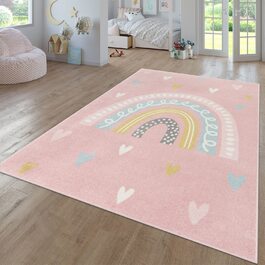 Домашній дитячий килим TT для хлопчиків і дівчаток, дитячий килим у формі серця, сучасна Райдужна пастель, Колір Розмір (160x220 см, Рожевий, Синій, Жовтий)