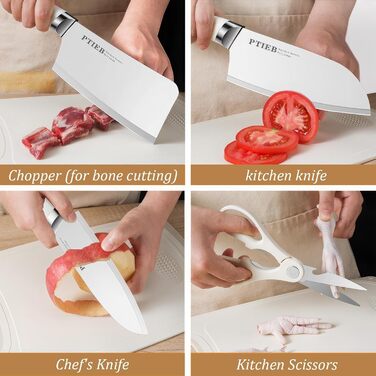 Набір кухонних ножів 7 предметів: сталеві ножі з підставкою, антикорозійні, антипригарні, гострі. З дощечкою та ножицями