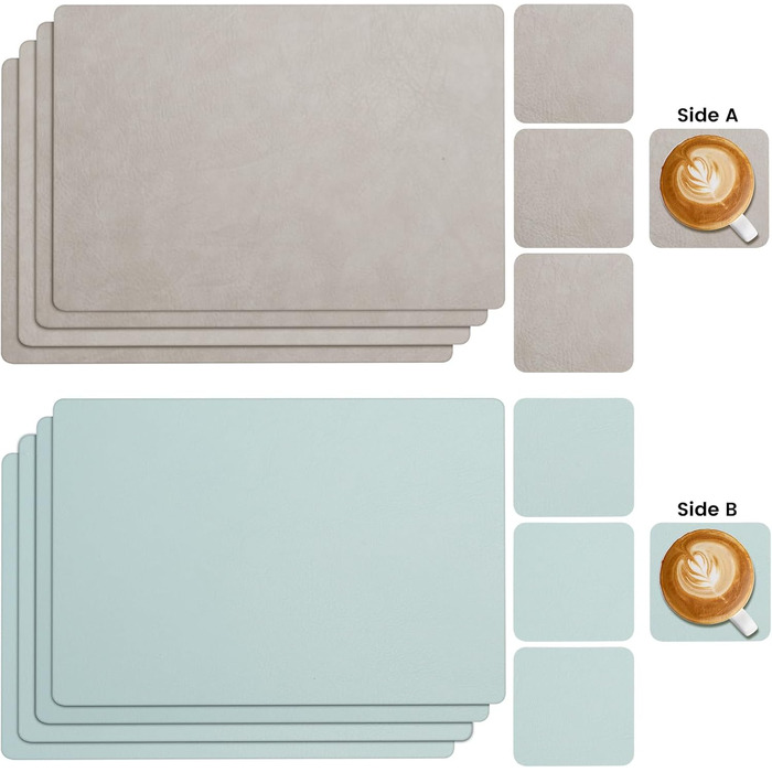 Набори підставки під тарілки YIHELU, 6 шт., штучна шкіра, миються, неслизькі, для кухні та їдальні, м'ятно-зелений/слонова кістка