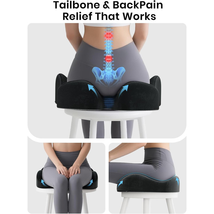 Ортопедична подушка для сидіння Benazcap для геморою, куприкового болю, ішіасу та вагітності. Зменшує біль, підходить для офісного крісла, авто та інвалідного візка. Чорний колір.