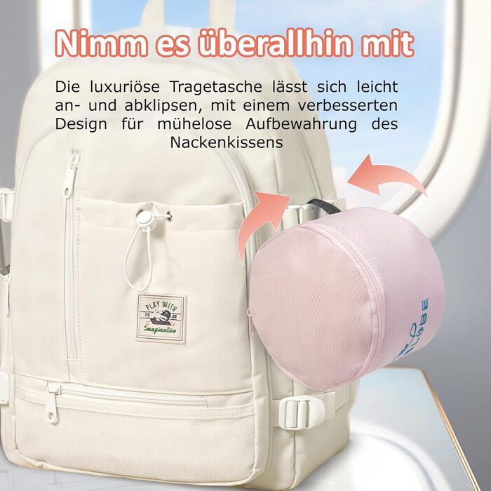 Подушка для шиї ProGlobe, 100% Memory Foam, ортопедична, для подорожей (літак, авто, поїзд), з маскою для сну, сітчаста сумка (світло-рожева)