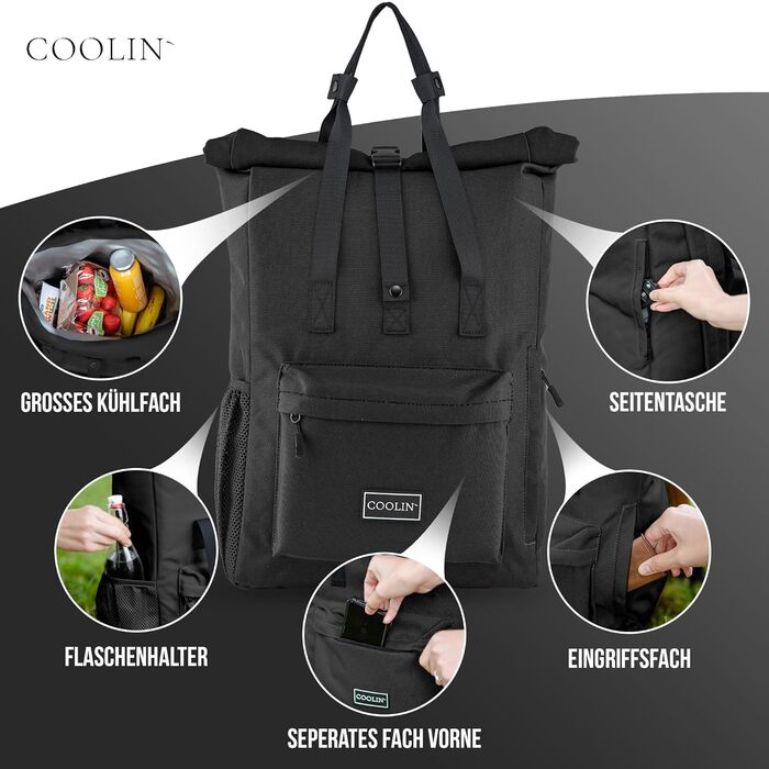 Терморюкзак Coolin' Kühlrucksack 30L: 30 літрів, відділення для охолодження, пляшки, пікнік, пляж, подорожі. Білий (Чорний)