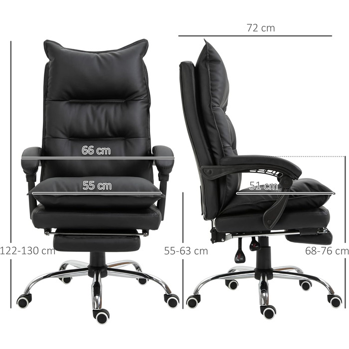 Офісний стілець Vinsetto з підставкою для ніг, регульований по висоті, поворотний, зі штучної шкіри, чорний