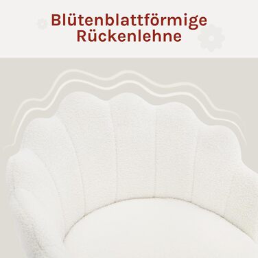 Крісло WOLTU для офісу та дому, крісло до туалетного столика з м'якою спинкою у вигляді пелюсток, поворотне з колесами, регульоване по висоті, для робочого кабінету, спальні, (кремово-білий, кашеміровий матеріал)